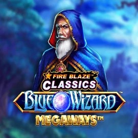 Fire Blaze Blue Wizard Megaways online game logo by Rarestone Gaming on uspinscasino.com